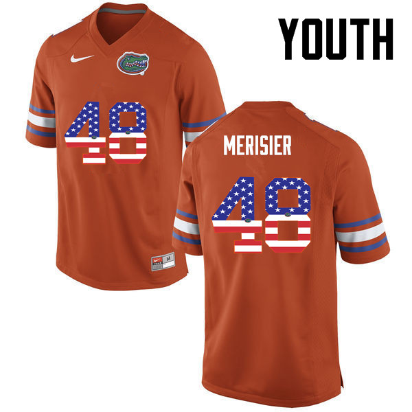 Youth Florida Gators #48 Edwitch Merisier College Football USA Flag Fashion Jerseys-Orange - Click Image to Close